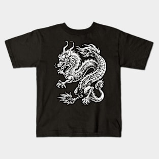 Chinese dragon art in linear style Kids T-Shirt